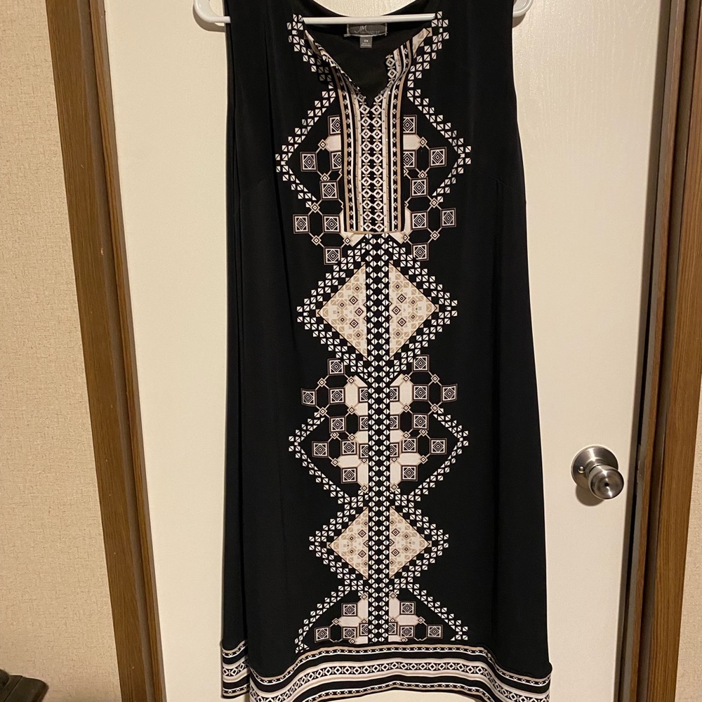 Size 0X dress, JM Collection, black with tan and white